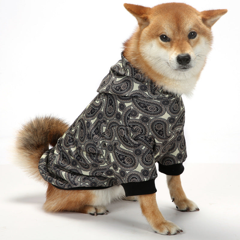 Christmas Dog Clothes Thickened Plaid Hooded Two-Leg Sweater