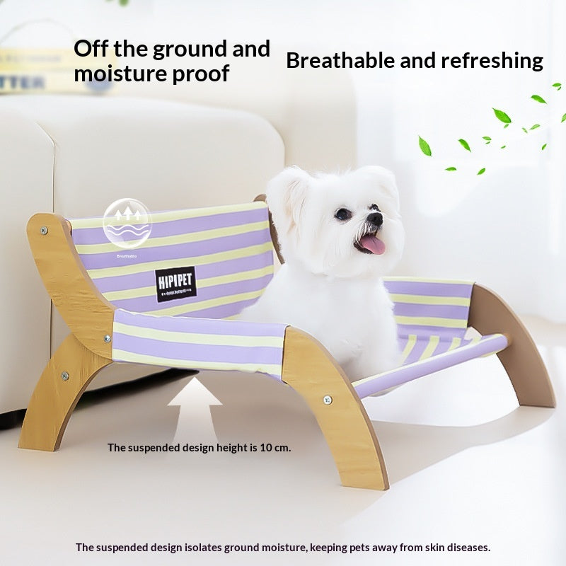 Striped Chaise Lounge Solid Wood Sofa Dog Bed