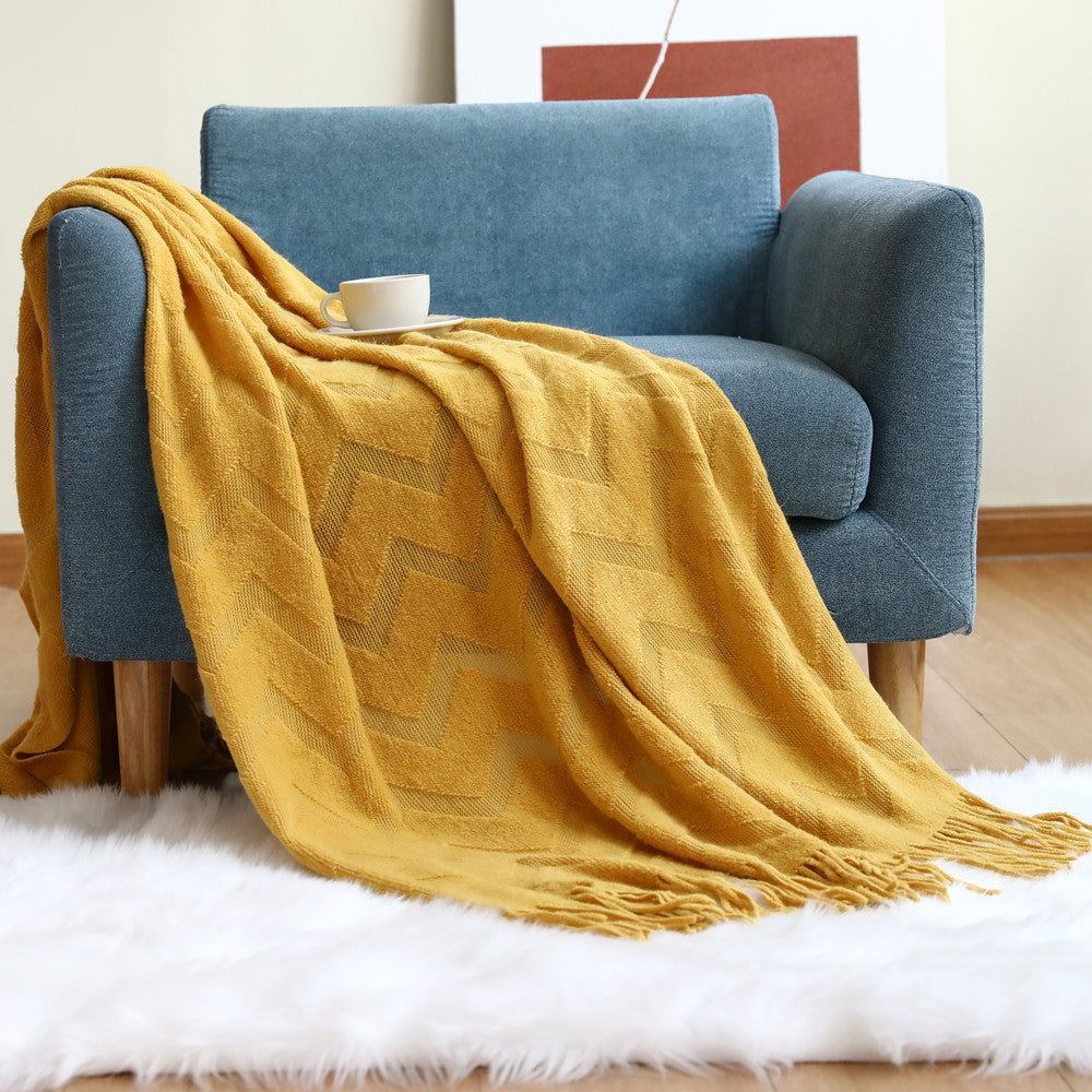 Knitted Herringbone Sofa Cover and Nap Blanket