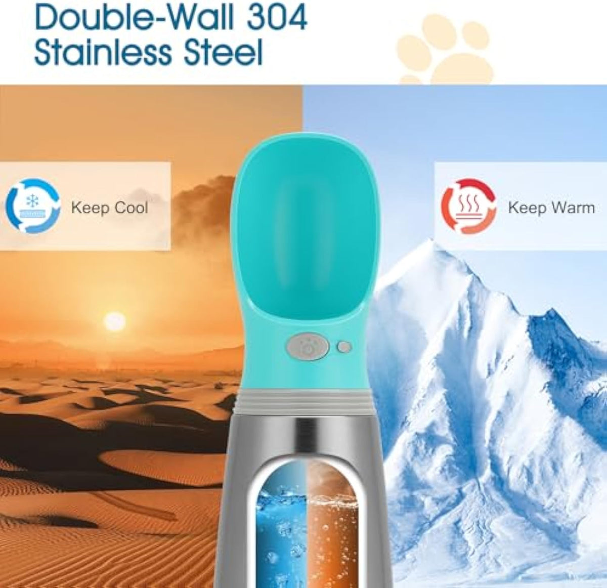 Portable Dog Water Bottle 700Ml Stainless Steel Leak Proof Puppy Water Dispenser With Drinking Feeder For Pets Travel Walking Hiking And Out