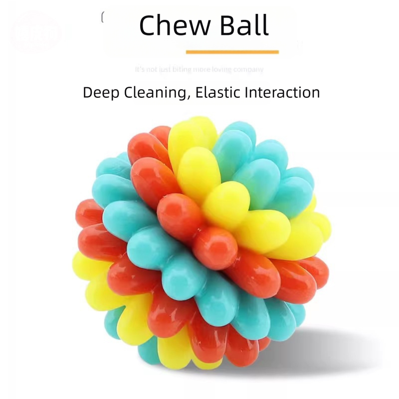 Pet Colorful Teething Toy Balls, Teething And Cleaning Teeth, Durable Rubber Elastic Dog Toys, Energy-Consuming Dog Toys