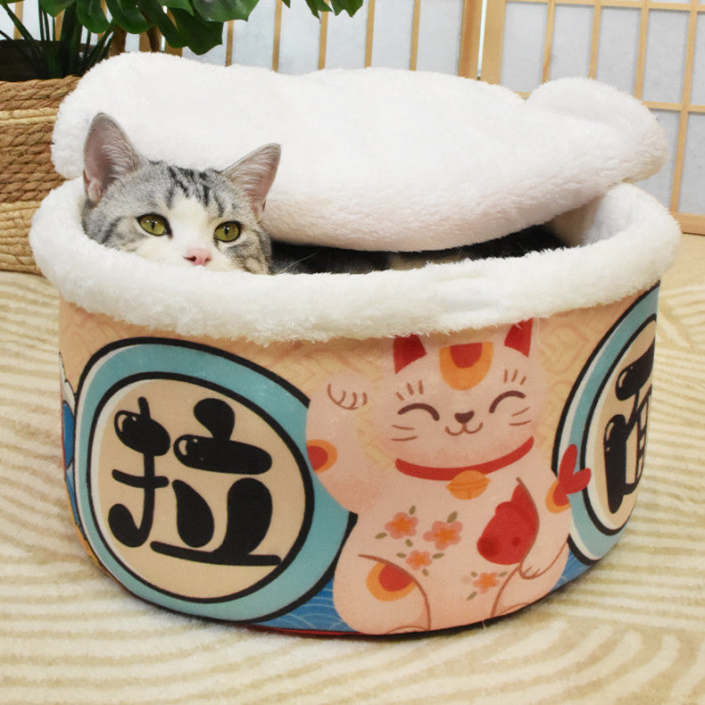 Pet Semi-Enclosed Warm Plush Velvet Nest