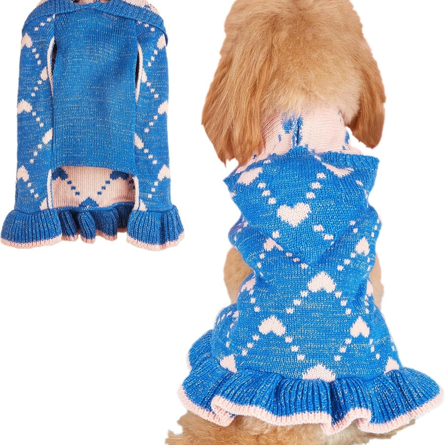 Small Dog Winter Knit Hoodie Dress