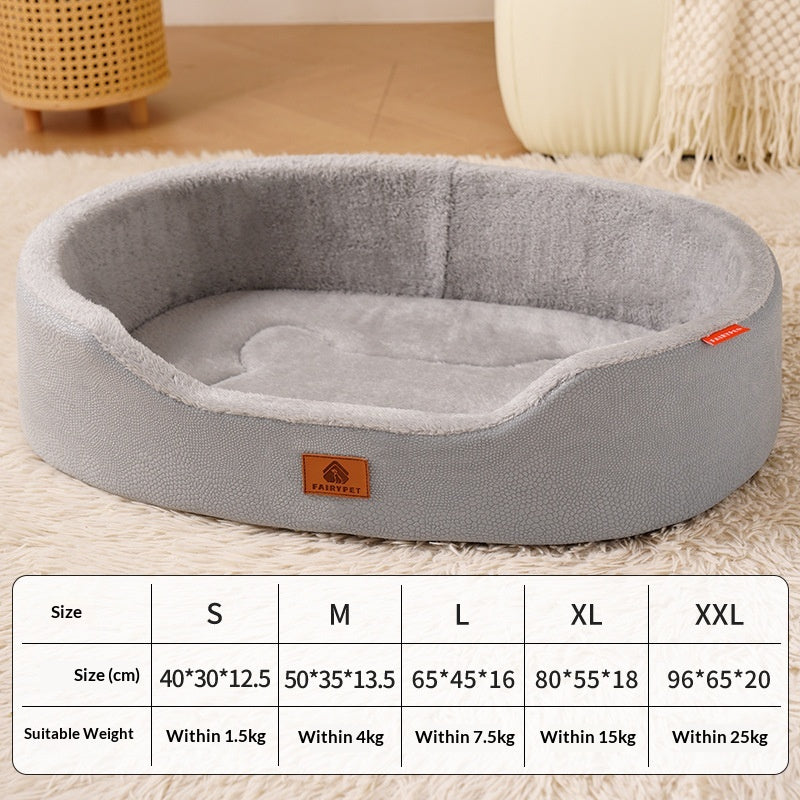 Four-Season Universal Medium-Sized Dog Bed With Removable Lychee-Patterned Leather Liner