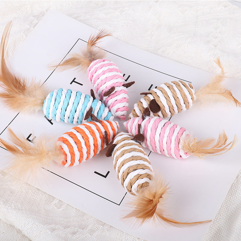 Pet Supplies Sound Grinding Feather Paper String Mouse Toy