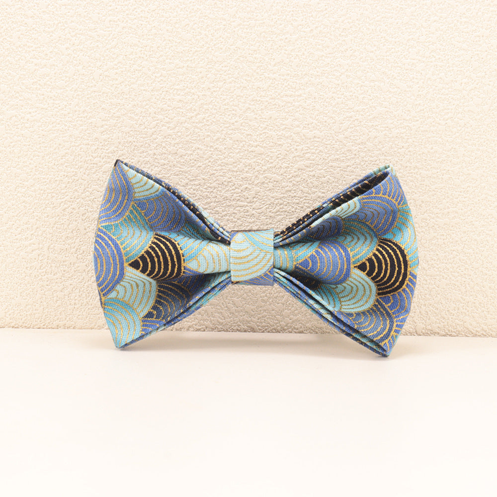 Blue Cloud-Pattern Gold-Stamped Dog Collar