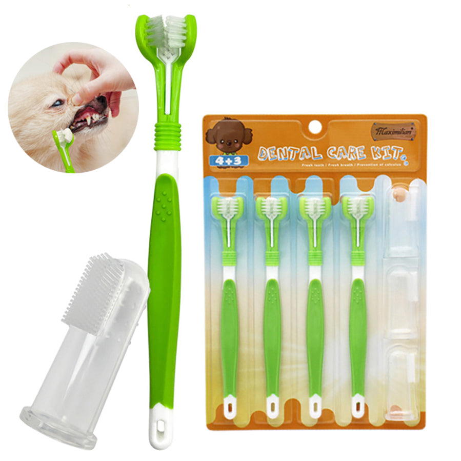 Pet Three-Head Toothbrush and Finger Brush Set