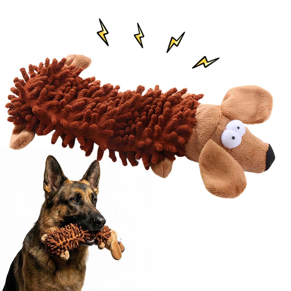 Indestructible Tough Plush Squeaky Dog Toy For Aggressive Chewers, Brown Dense Texture, Boredom Relief, Interactive Chew Toy, Durable Tug To