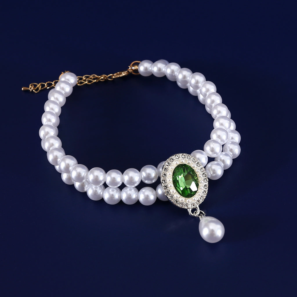 Double-Layer Pearl Pet Necklace Maltese Puppy Luxurious Color Gem Pendant Princess Collar
