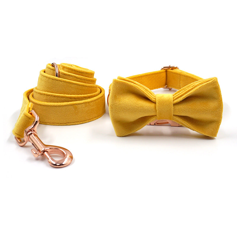 Velvet Yellow Dog Collar Traction Bow Set