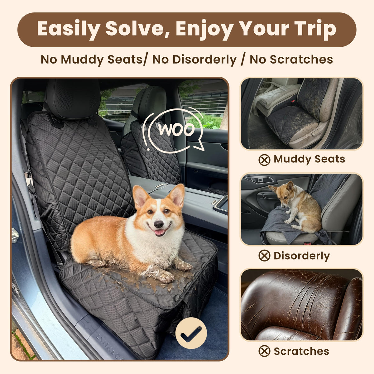 2 Pack Waterproof Dog Front Seat Cover