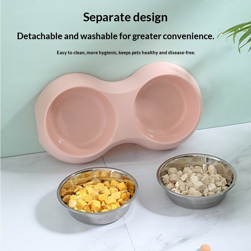 Pet Stainless Steel Double Bowl Dog Feeder In Macaron Colors