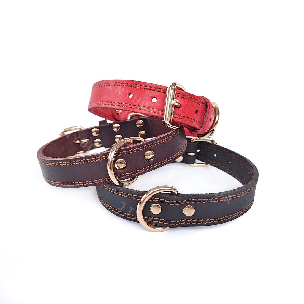Full-Grain Leather Pet Collar With Double D-Rings