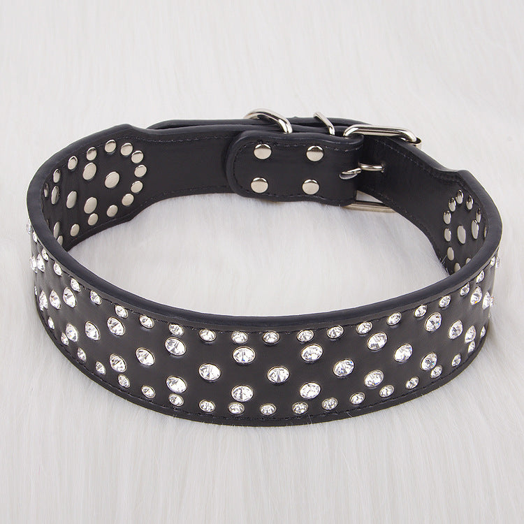 Pet Collar Shiny Rhinestone Leather Small Medium And Large Dog Supplies