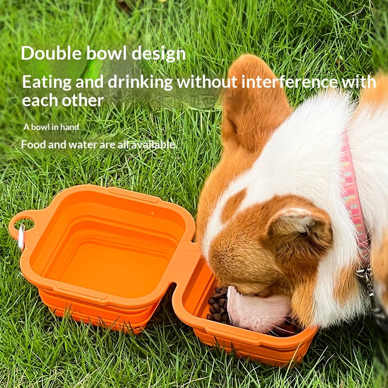 Portable Double Dog Bowl For Outdoor Use