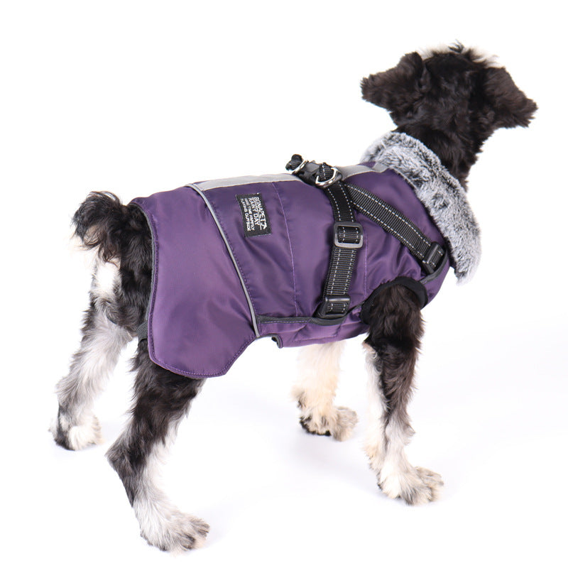 Pet Warm Fur Collar Cotton-Padded Jacketwaterproof Reflective Removable Chest And Back