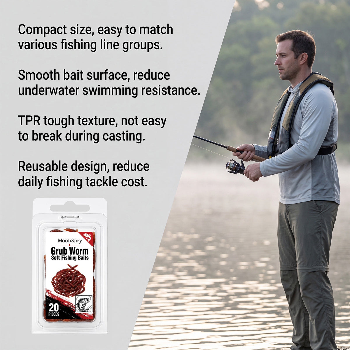 Moonspry Soft Earthworm Fishing Bait Is Suitable For Various Fishing Line Rigs, Smooth, Compact, And Convenient Fishing Bait