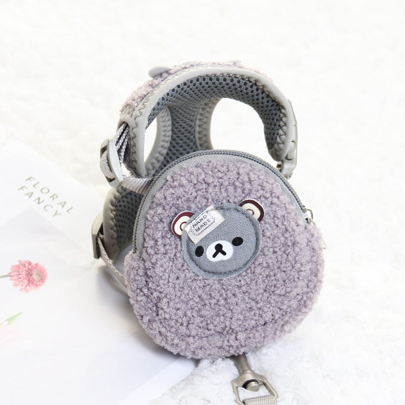 Fleece Cute Pet Backpack Chest Strap Vest Type Traction Rope