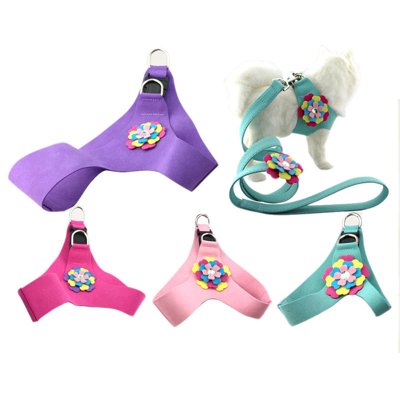 Velvet Flower Pet Chest Harness Traction Rope