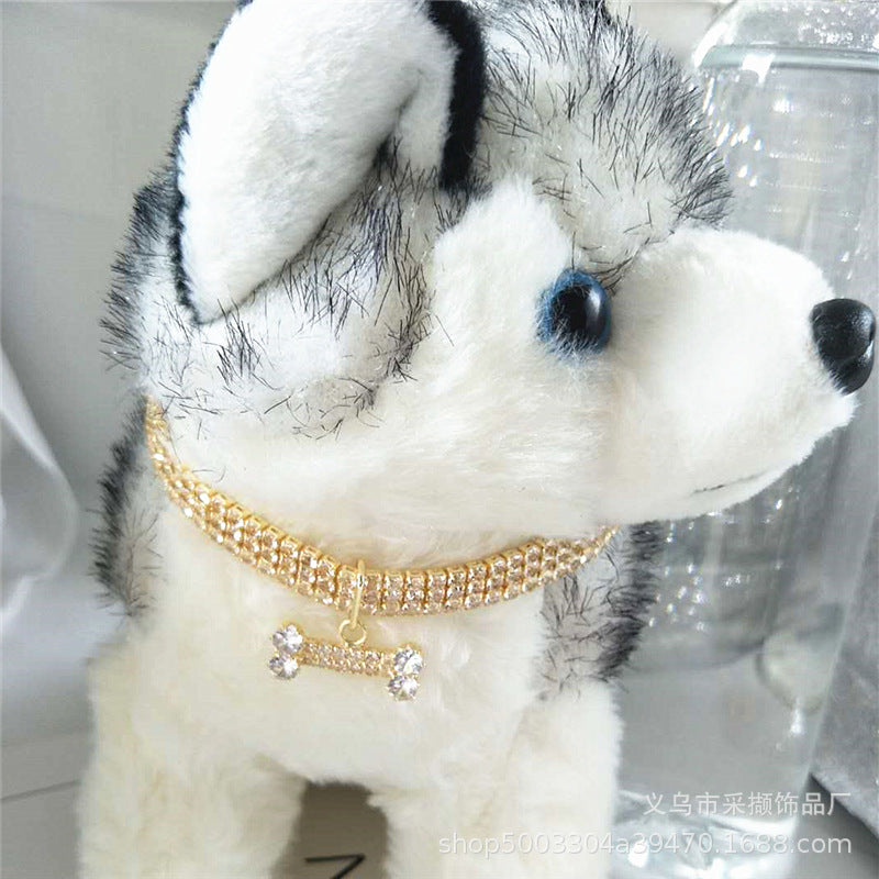 Three-Drain Drill Zircon Bone Pet Collar