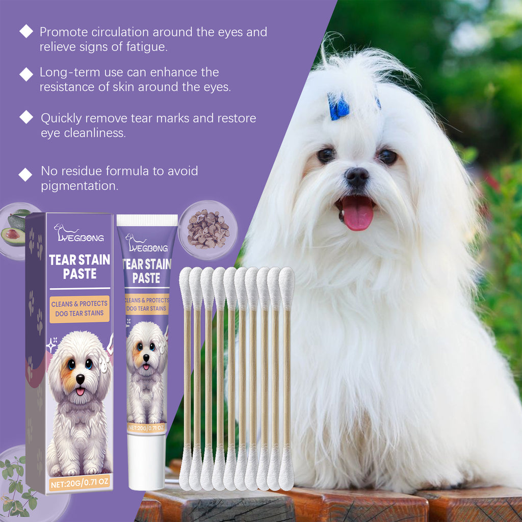 Dog Tear Stain Paste, Gentle Tear Stain Remover For Dogs With Honeysuckle, Sophora Flavescens & Coconut Oil, Soothing Eye Brightening Cream