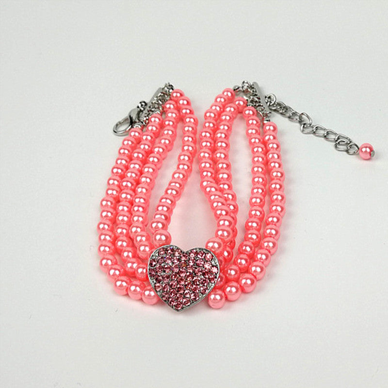 Four Rows Of Pearl Heart-Shaped Pet Collar