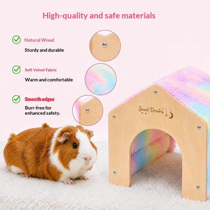 Small Pet Wooden House Guinea Pig Sleeping Nest Four-Season Universal Warm Colorful House