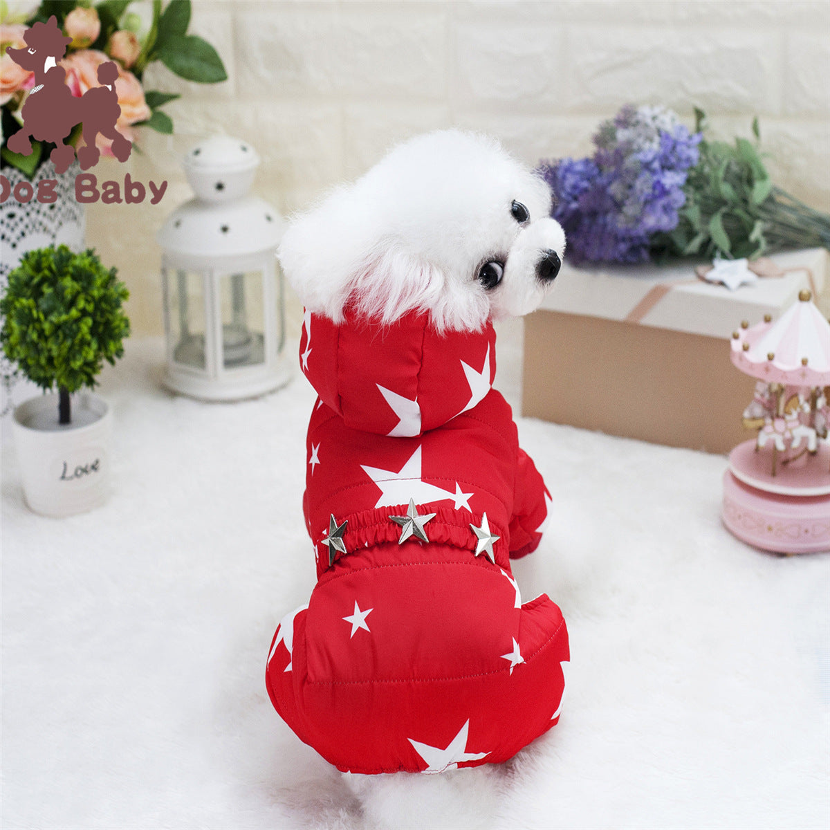 Pet Dog Clothes Poodle Clothing Autumn And Winter Thickened Starry Four-Leg Cotton-Padded Clothes