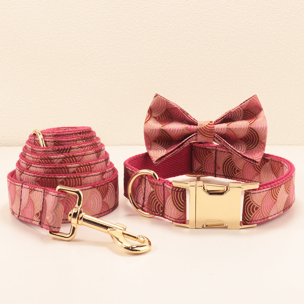 Soft-Wind Red-Cloud-Pattern Gold-Stamped Dog Collar Rope
