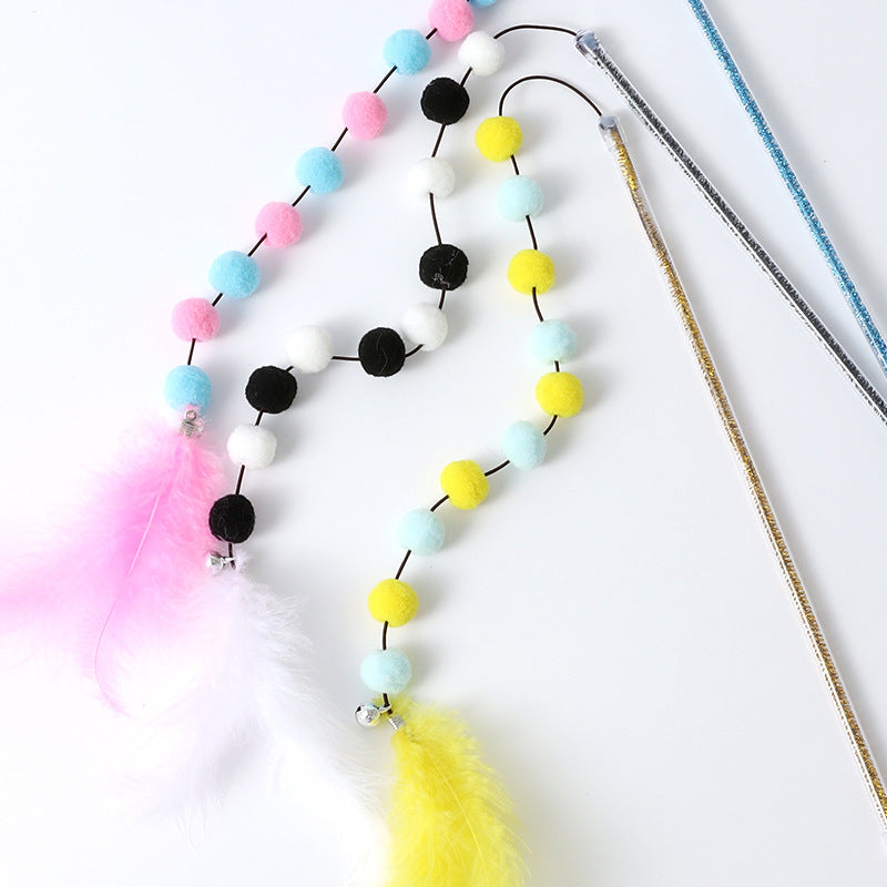 Plush Ball Feather Cat Teaser Stick