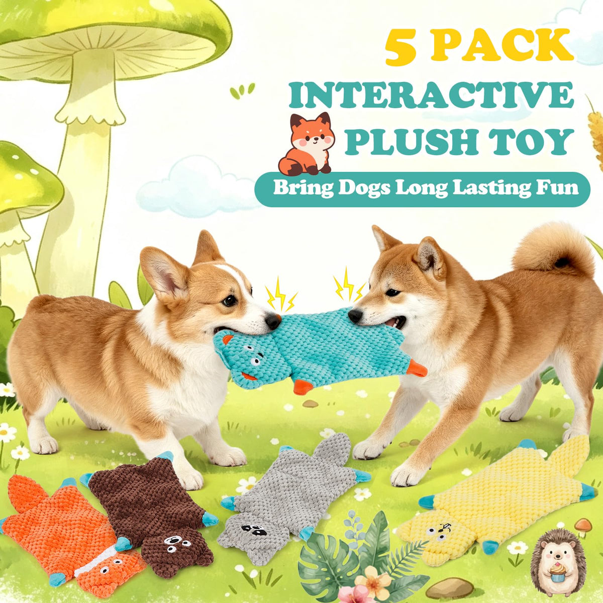No Stuffing Squeaky Dog Toys For Samll Medium Large Breeds, 3 Pack Durable Plush Puppy Chew Toys For Teething And Boredom, Interactive Dog T