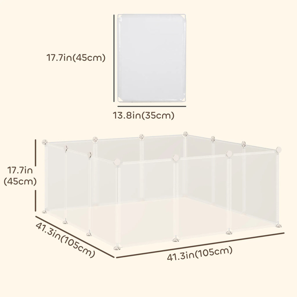 Small Animal Cage Plastic Chinchilla Cage 12 Panels For Bunny Chinchilla Guinea Pig, 18" X 14", White