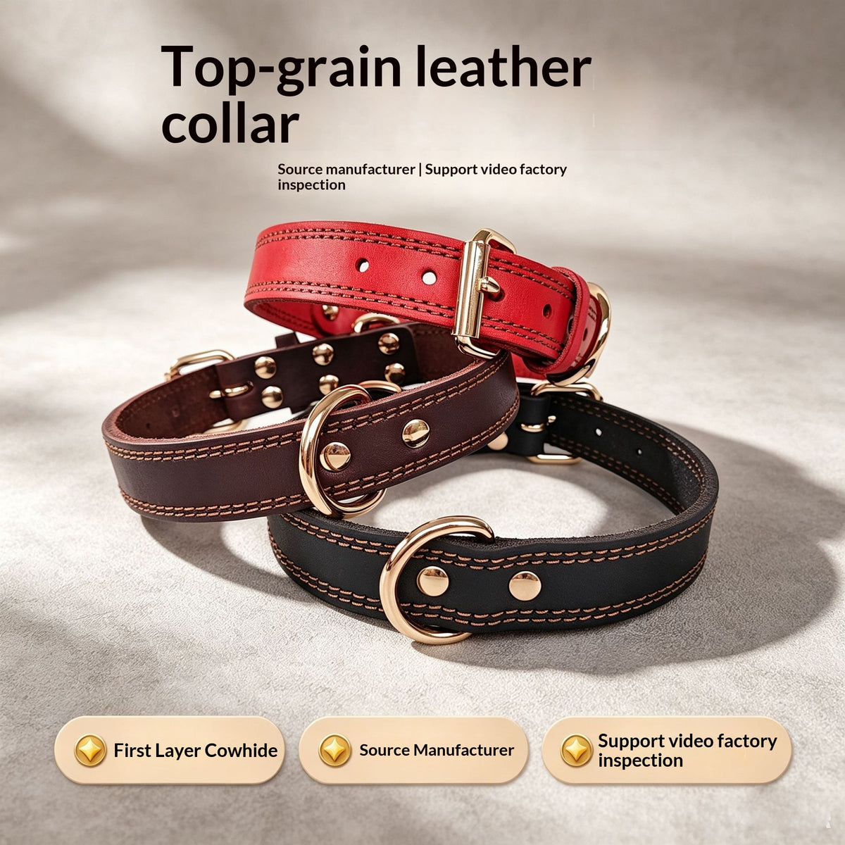 Full-Grain Leather Pet Collar With Double D-Rings