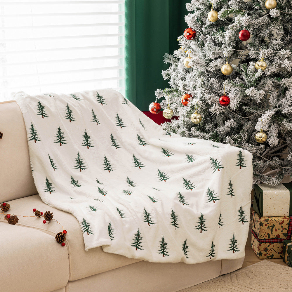 Christmas Tree Embroidered Plush Throw