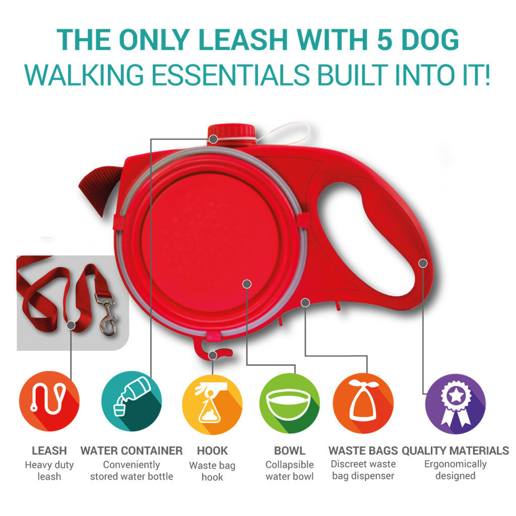Portable Retractable Leash With Water Bottle