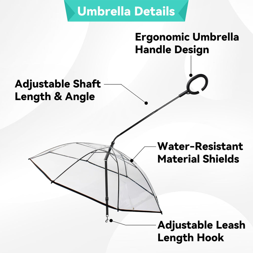 Dog Umbrella Small Breed, Clear Dog Umbrella Leash For Small Dogs, Keeps Dogs Dry Walking Rain, Doggie Rain Umbrella With Adjustable Leash,