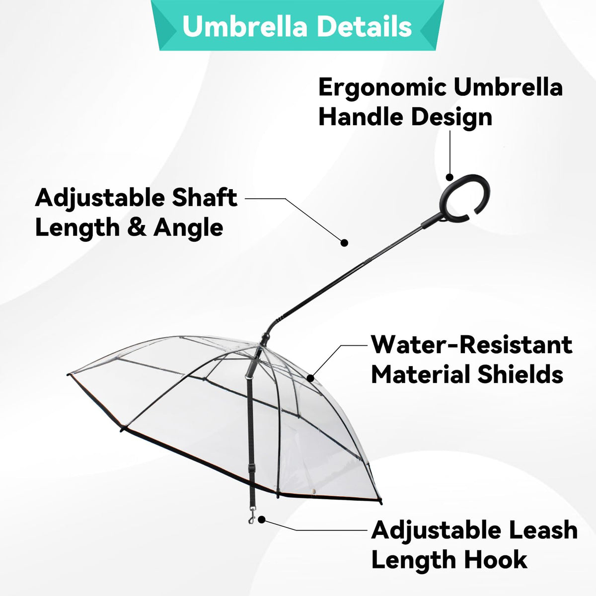 Dog Umbrella Small Breed, Clear Dog Umbrella Leash For Small Dogs, Keeps Dogs Dry Walking Rain, Doggie Rain Umbrella With Adjustable Leash,