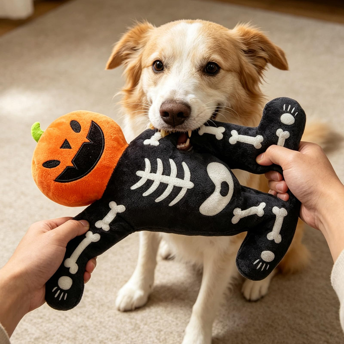 Halloween Pumpkin Skeleton Plush Dog Toy