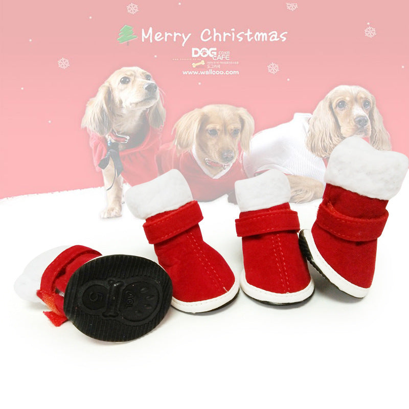 Warm Plush Christmas Pet Shoes