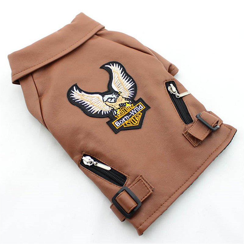 Small Dog Embroidered Eagle Artificial Leather Jacket