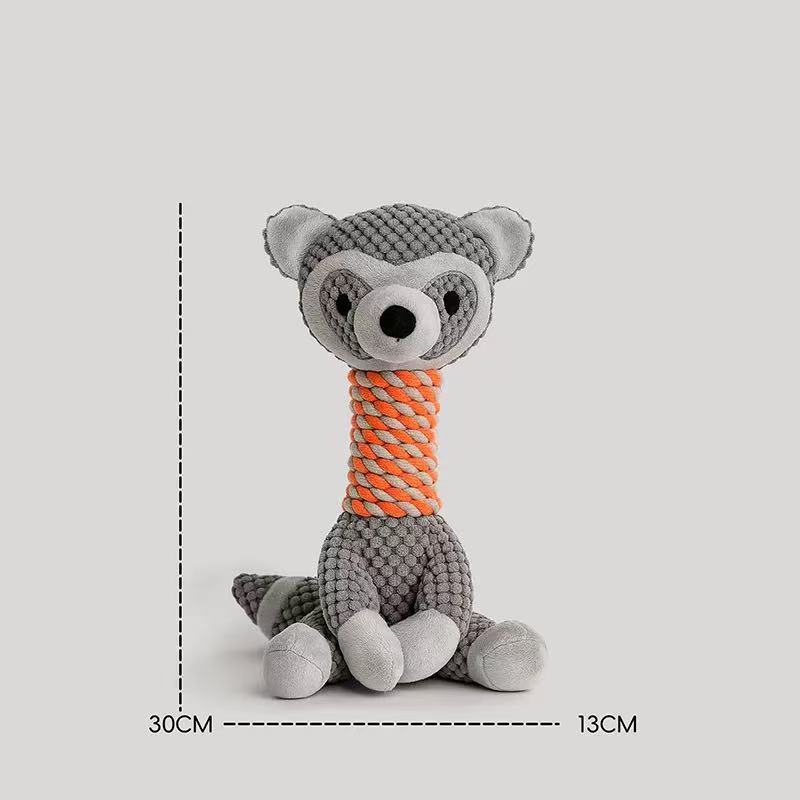 Giraffe Raccoon And Dog Cotton Rope Plush Squeaky Toy For Entertainment