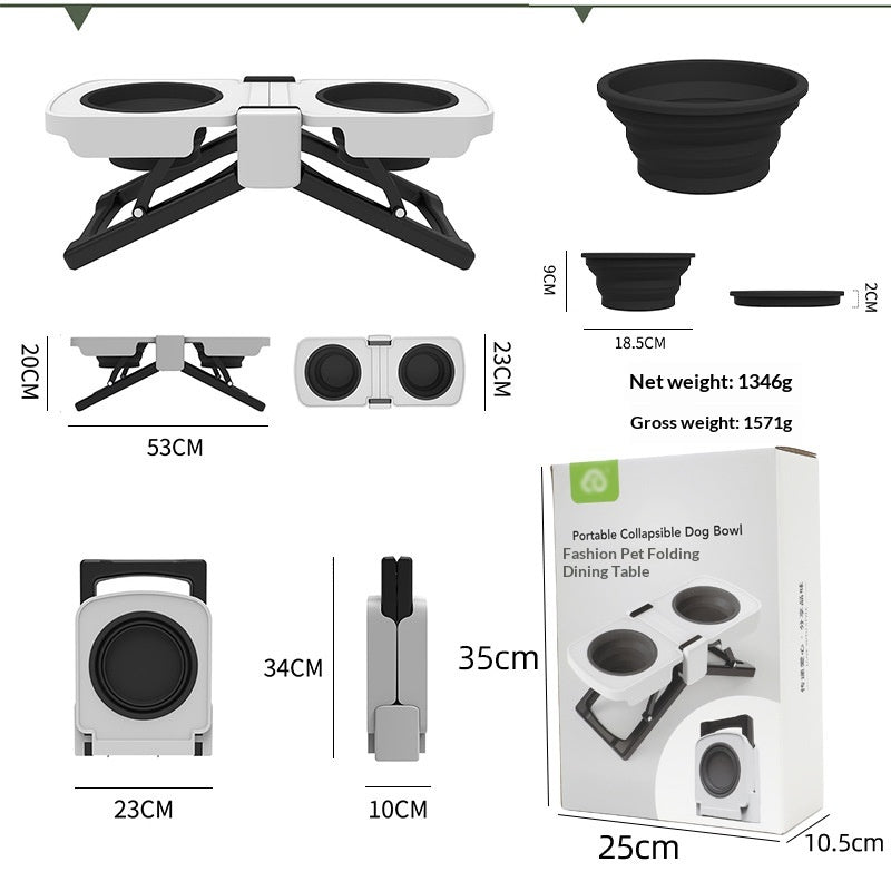 Silicone Folding Double Dog Bowl - Adjustable Elevated Feeder For Large Dogs Golden Retrievers Portable Pet Dining Table