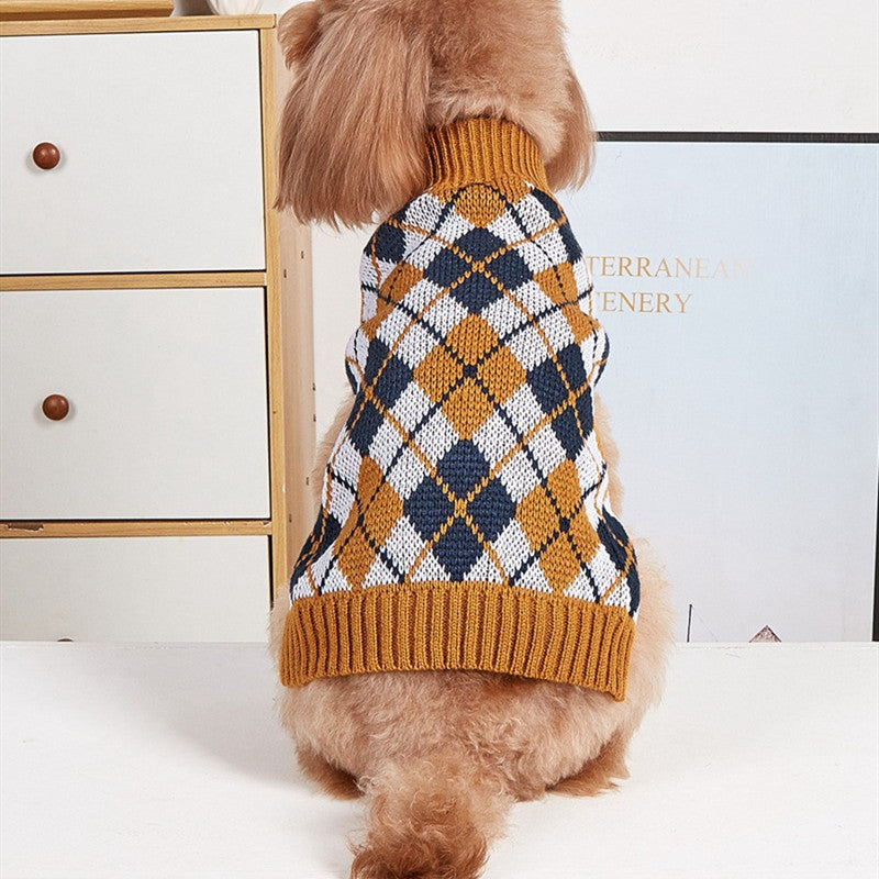 Thanksgiving Lapel Retro Plaid Pet Sweater