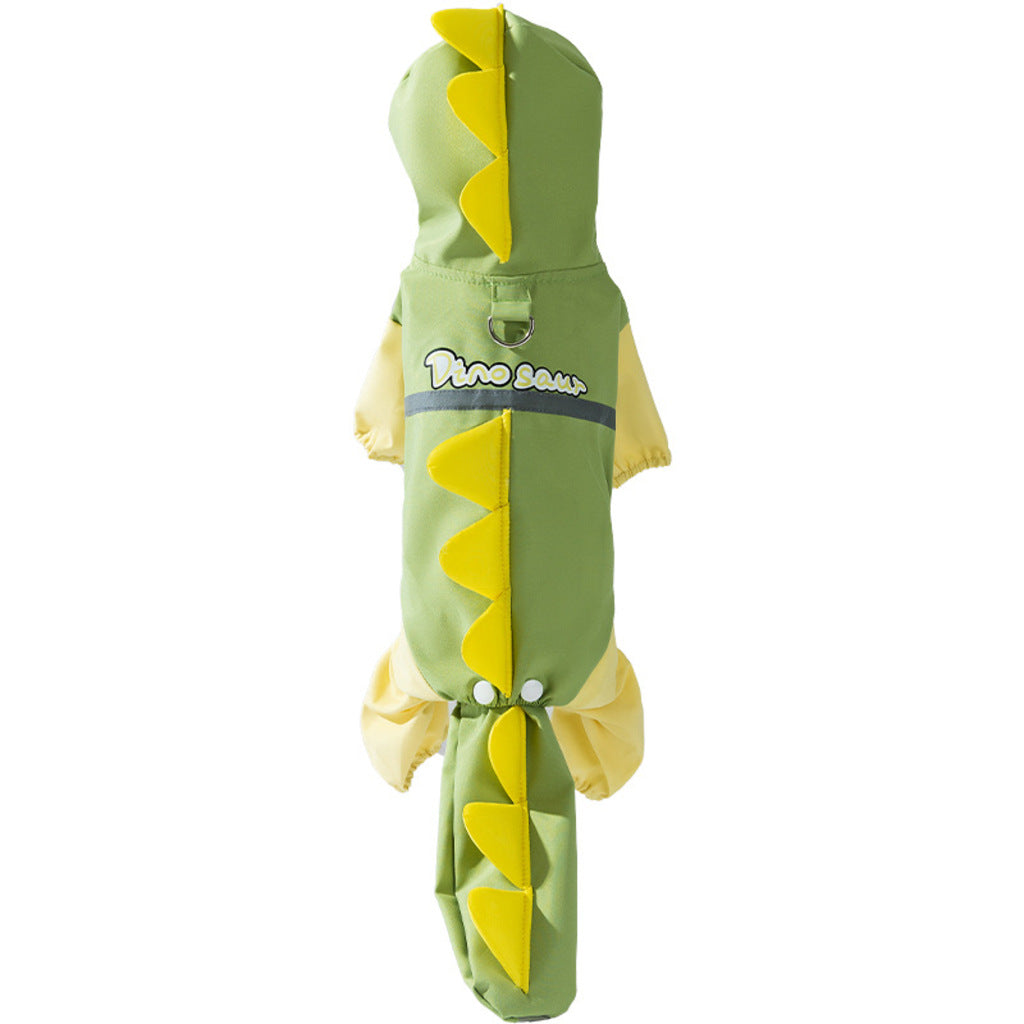 Dog Raincoat Waterproof 4-Legged Dinosaur Design With Tail Cover For Small Medium Large Dogs, Hooded Pet Rainwear With Reflective Strips Tra