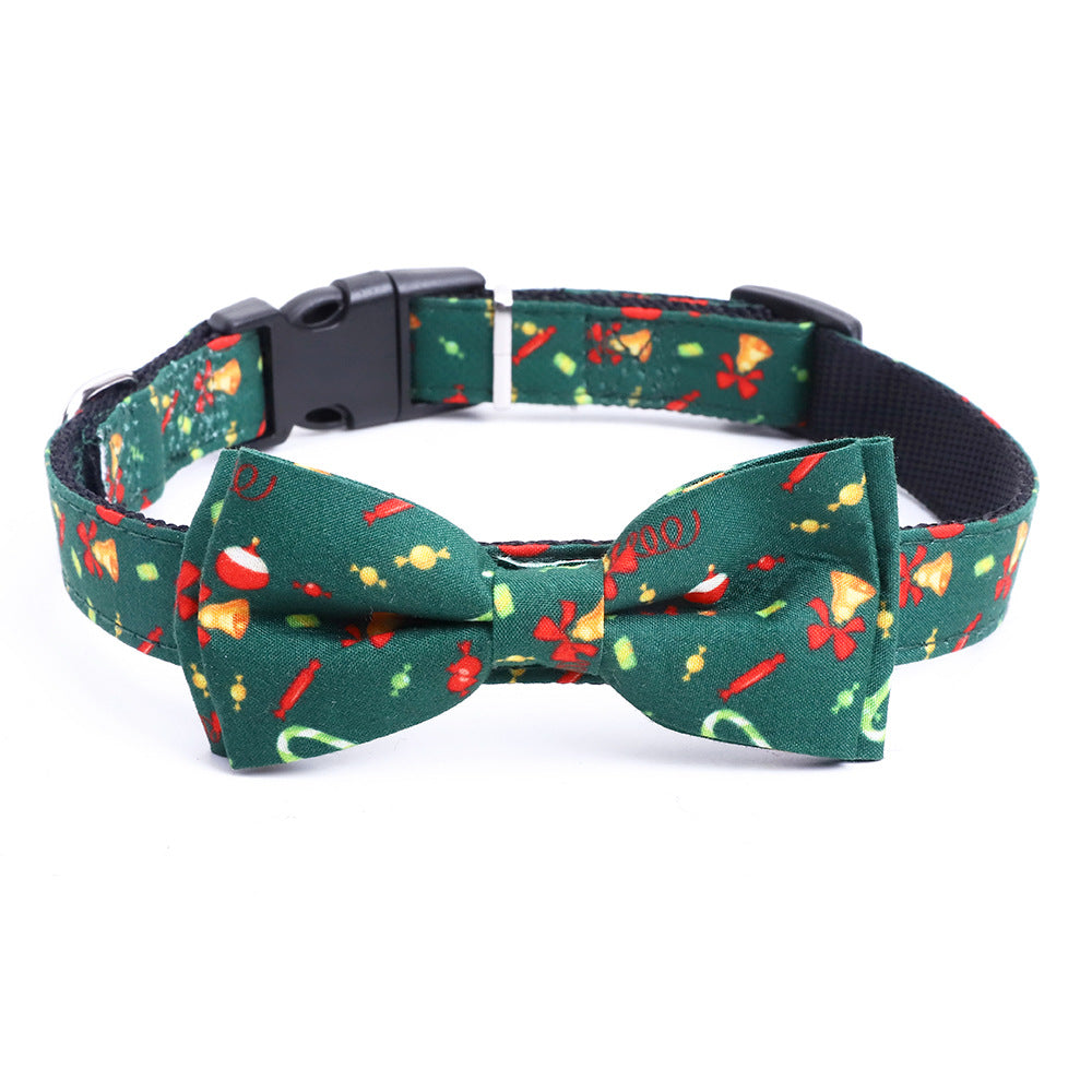 A Large Dog Bow On A Christmas Pet Collar