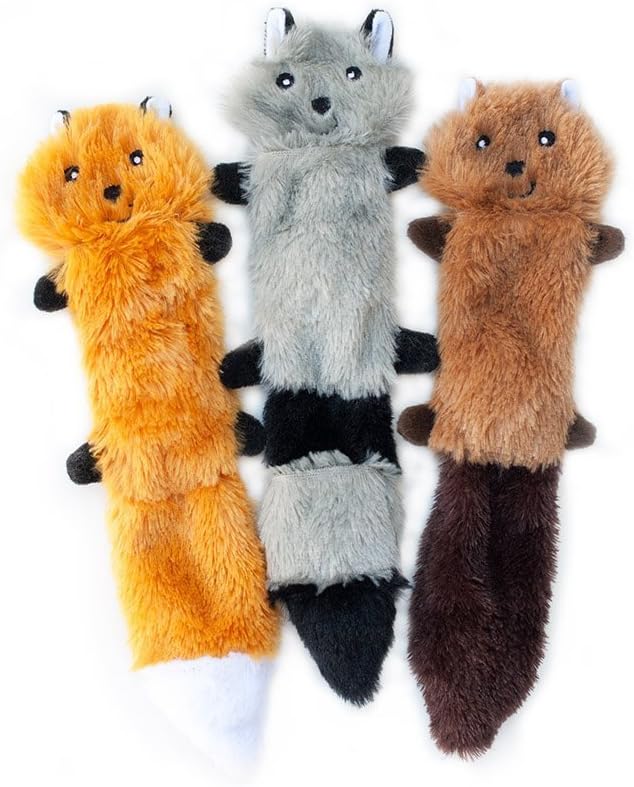 Peltz - Fox Raccoon Squirrel No Stuffing Squeaky Dog Toys, Unstuffed Chew Toy For Small & Medium Breeds Soft Plush Toys Flat No Stuffing Pup