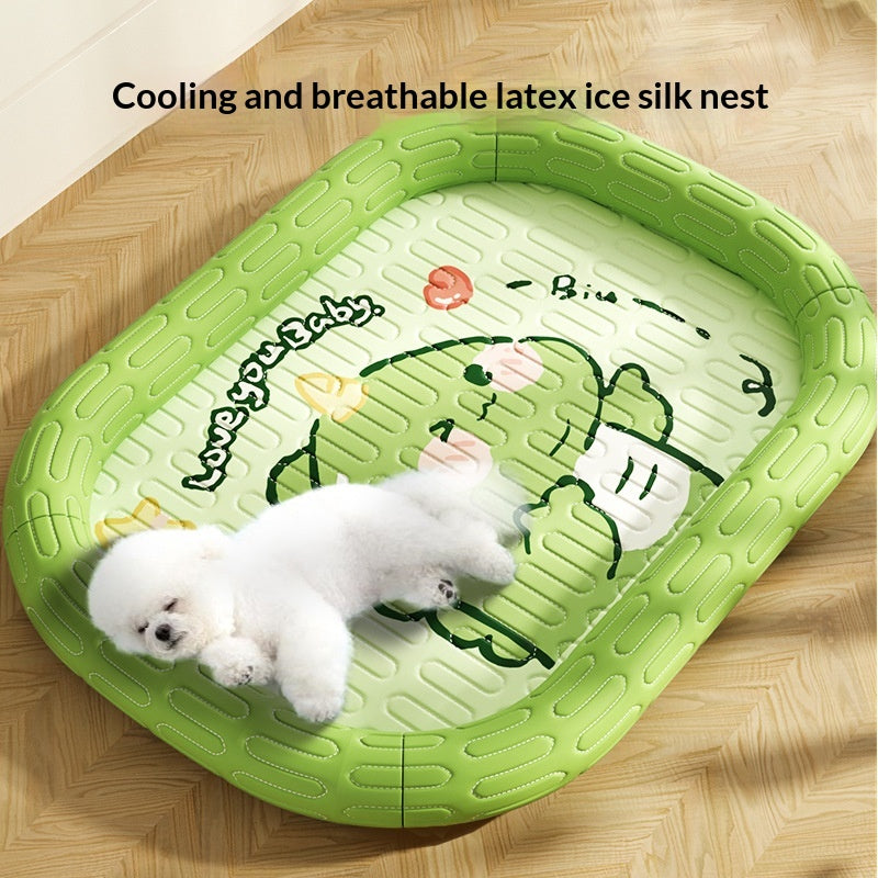 Spring Summer Cartoon Dinosaur Latex Ice Silk Partition Dog Bed