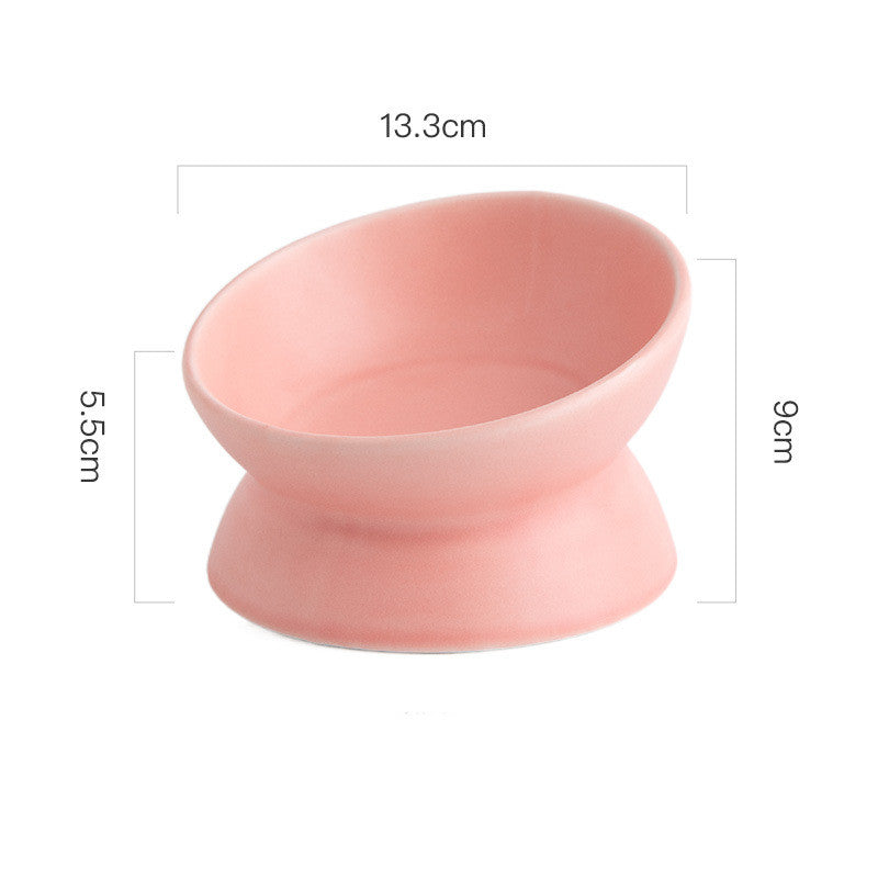 Pet Oblique Mouth High Foot Protection Cervical Vertebra Ceramic Bowl