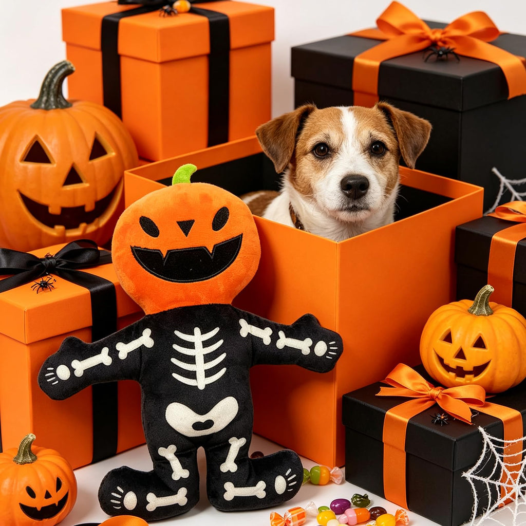 Halloween Pumpkin Skeleton Plush Dog Toy