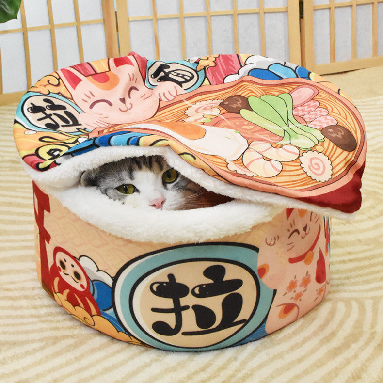 Pet Semi-Enclosed Warm Plush Velvet Nest